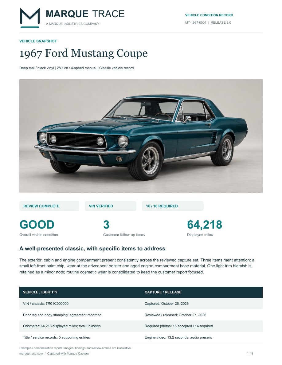Page 1: Vehicle snapshot. Open the PDF for selectable text and full detail.